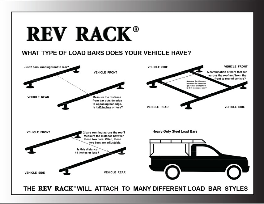 what type of rooftop or pickup bed or trailer top load bars does your vehicle have? There is a way to attach a revrack to most every load bar