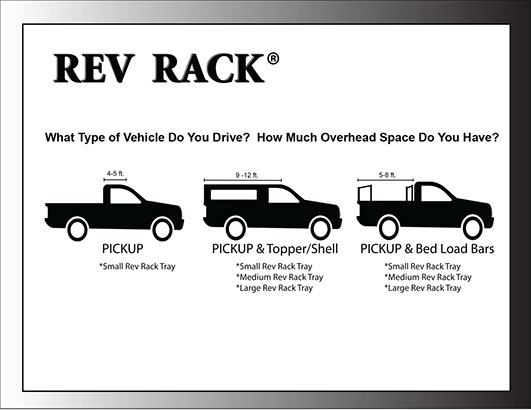 which revrack tray size fits your vehicle type? do you have a pickup? One with a topper?How much rooftop space do you have?
